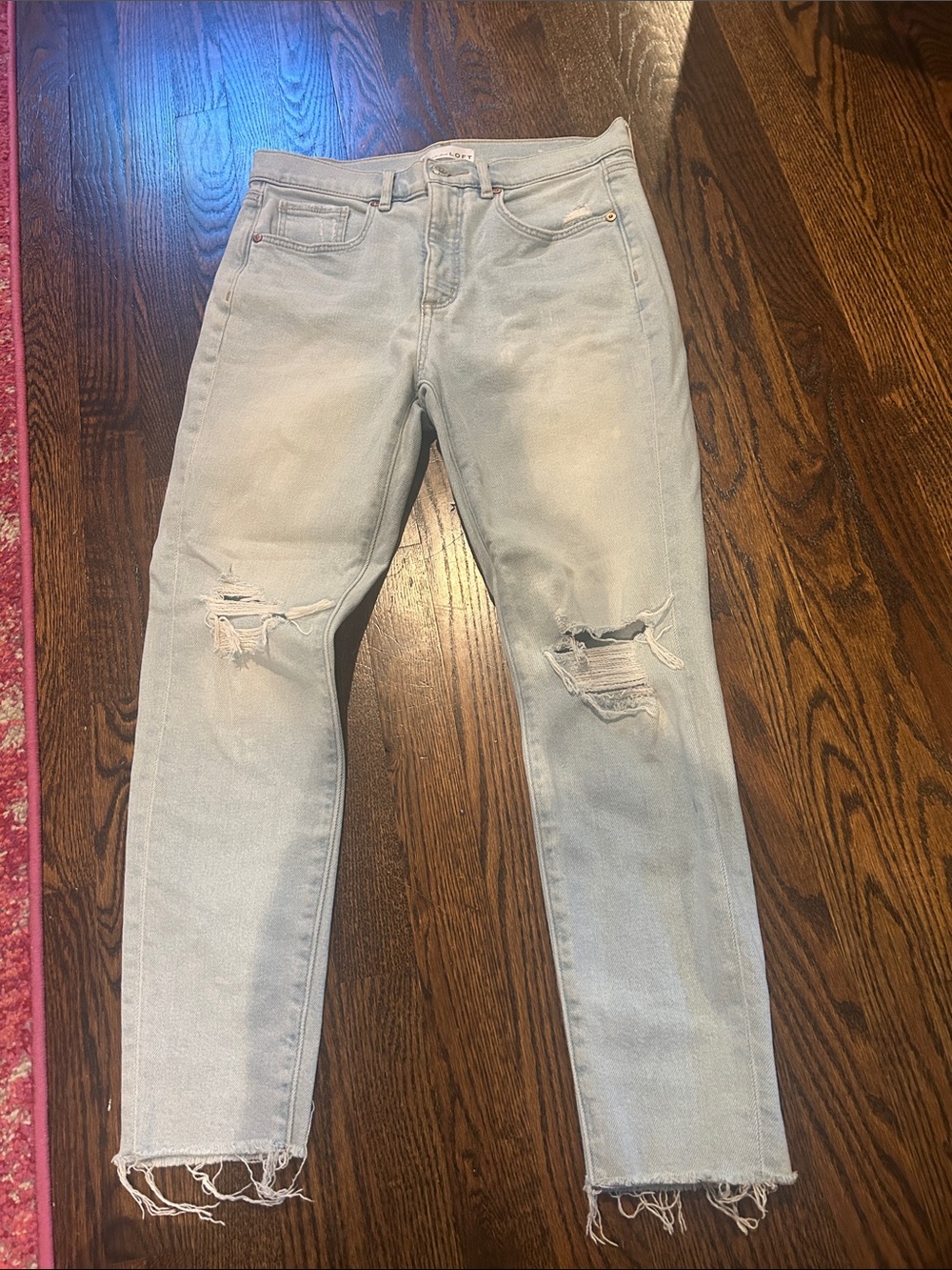 LOFT Light Wash Distressed Ankle Jeans